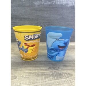 Burger King The SMURFS DRINKING Cups Lot OF 2 Yellow Blue Smurfette